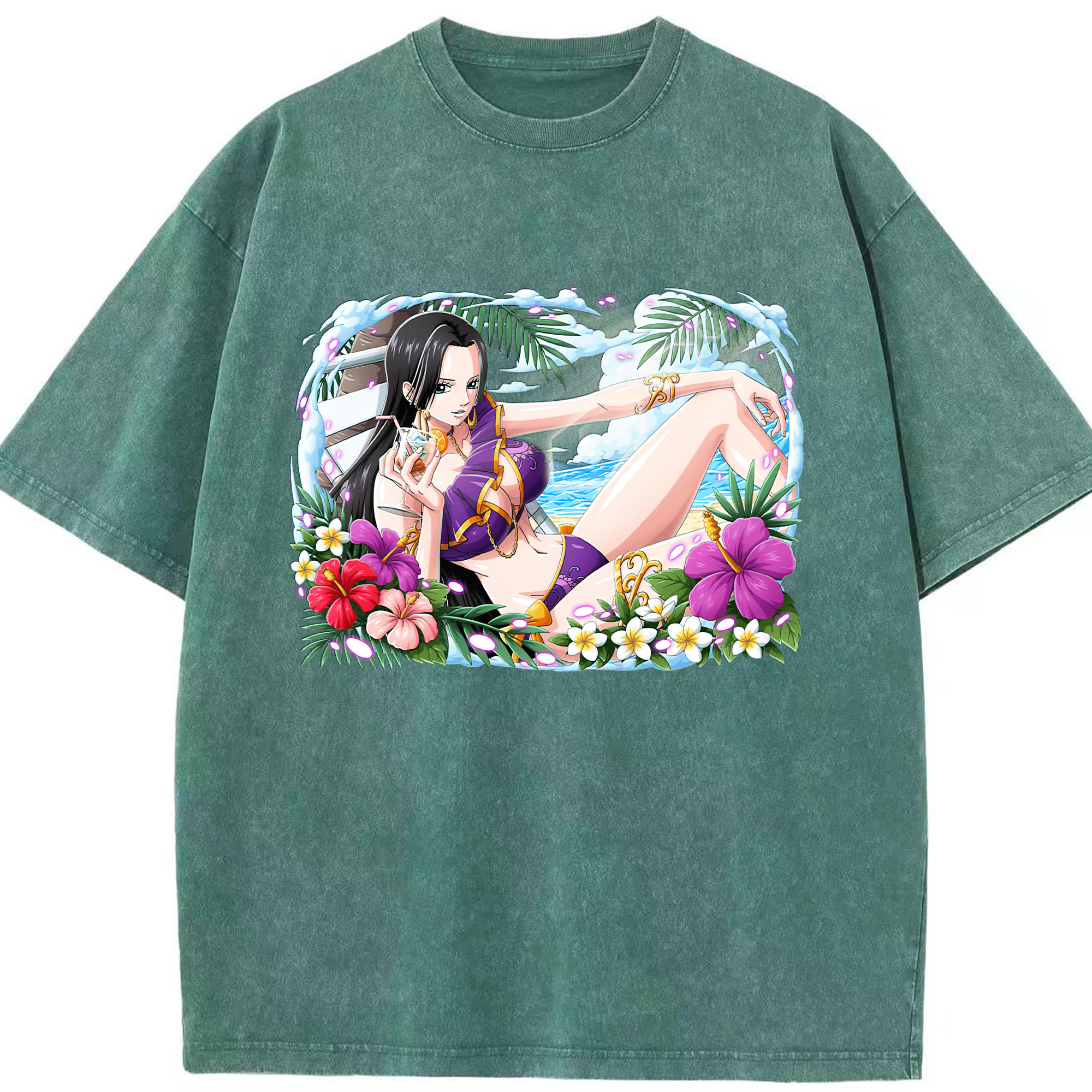 ワンピース ボア・ハンコック ONE PIECE Boa·Hancock 綿100% ヴィンテージ風 半袖Tシャツ（フロントプリント）